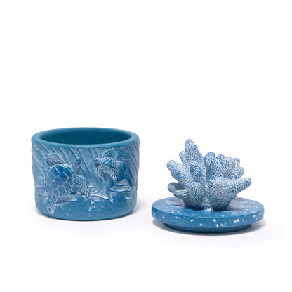Hodao Ocean Crafts Sea Turtle & Octopus Resin Jewelry Box with Coral Lid - Handmade Organizer for Rings Earrings Necklaces, Blue/White, Ocean-Themed Storage Case Decor Gifts For Women (Blue-Turtle)