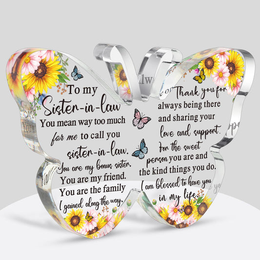 Barydat Sister-in-Law Gifts from Sister Thank You Butterfly Friendship Family Birthday Gift Love You Sister Acrylic Decorative Signs Plaques for Housewarming Wedding Anniversary