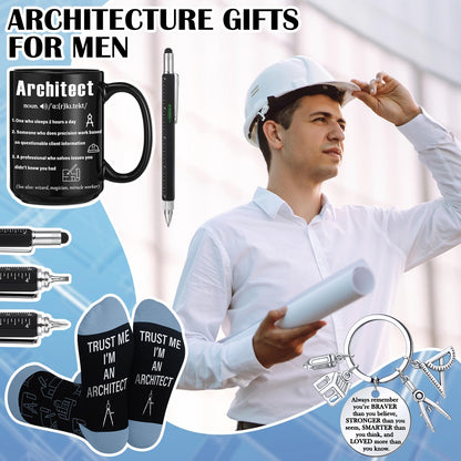 Panitay Architecture Gifts Set for Men 9 in 1 Multi Tool Pen 14 oz Architecture Coffee Mug Keychain Sock Gadget Birthday Retirement Christmas Gift for Father Mechanical Electrical