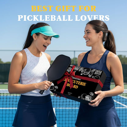 Pickleball Paddle Snack Tray Set, Ceramic Serving Plates with Bamboo Charcuterie Board, Paddle Appetizer Platter for Parties, Unique Pickleball Mothers Day Gifts for Mom