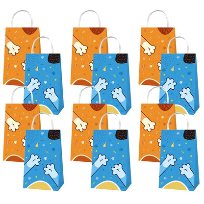 BOBORAT Blue Dog Pet-Themed Paper Gift Bags, 12 Pack, Blue and Orange Party Favor Bags with Handles, 8.3 x 4.7 inches
