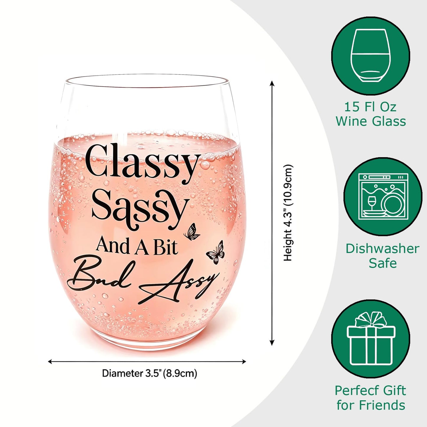 Funny Gifts for Women – 15oz Sassy Stemless Wine Glass, Hilarious Birthday Present for Friend Sister Coworker Neighbor Girlfriend, Novelty White Elephant Gag Gift for Adults