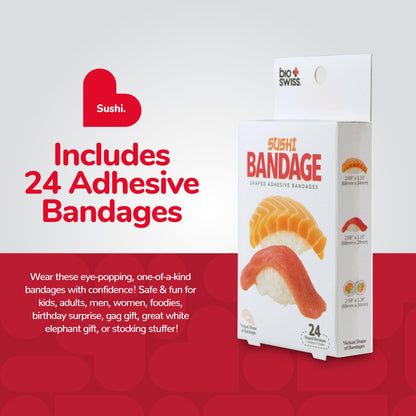BioSwiss Bandages, Sushi Shaped Self Adhesive Bandage Set, Latex Free, Sterile Wound Care, 24 Count
