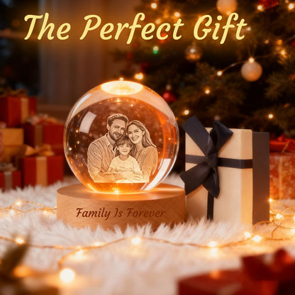 Personalized 3D Photo Crystal Ball for Mom, Custom Engraved Picture Lamp, Color Changing Crystal Globe for Family, Pets, Couples, Babies, Memorial, Birthday, Anniversary (Circle)