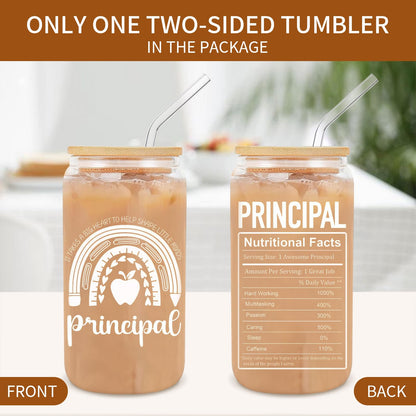 Principal Appreciation Gifts, Principal 16oz Glass Cup, Principal Gifts for Women, Unique Thank you Birthday Retirement Principal Teacher Gift