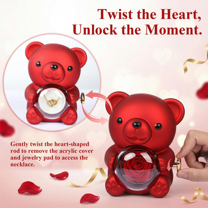 Cute Teddy Bear with Preserved Rose, Real Eternal Rose in Bear with Elegant Gift Box, Romantic Keepsake for Her – Anniversary, Birthday, Valentine’s Day, Weddings & Mother’s Day (Red)