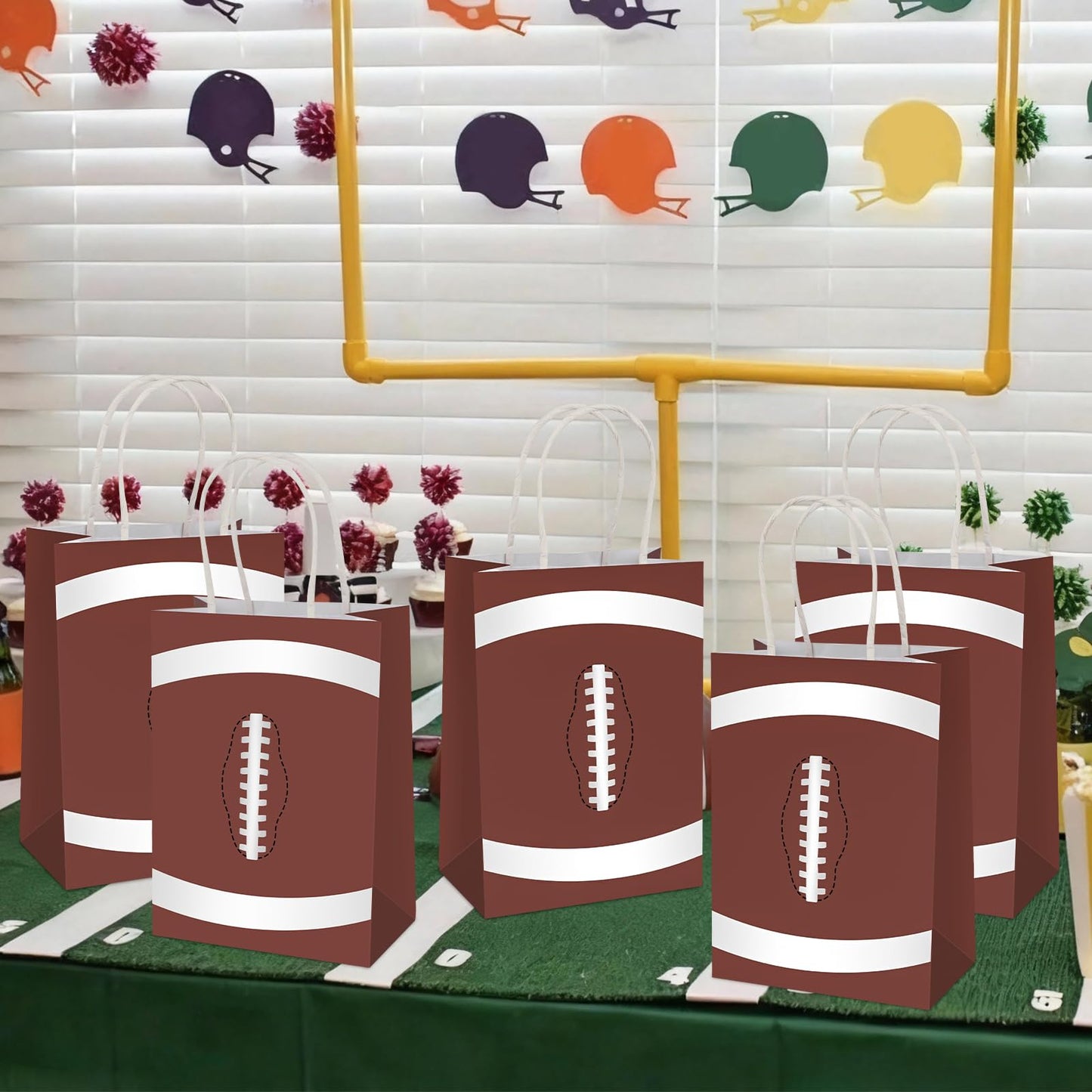 Hxezoc 12 Pieces Football Gift Bags with Handle, Paper Treat Candy Bag Sport Favor Bags for Football Theme Birthday Party Decoration Supplies