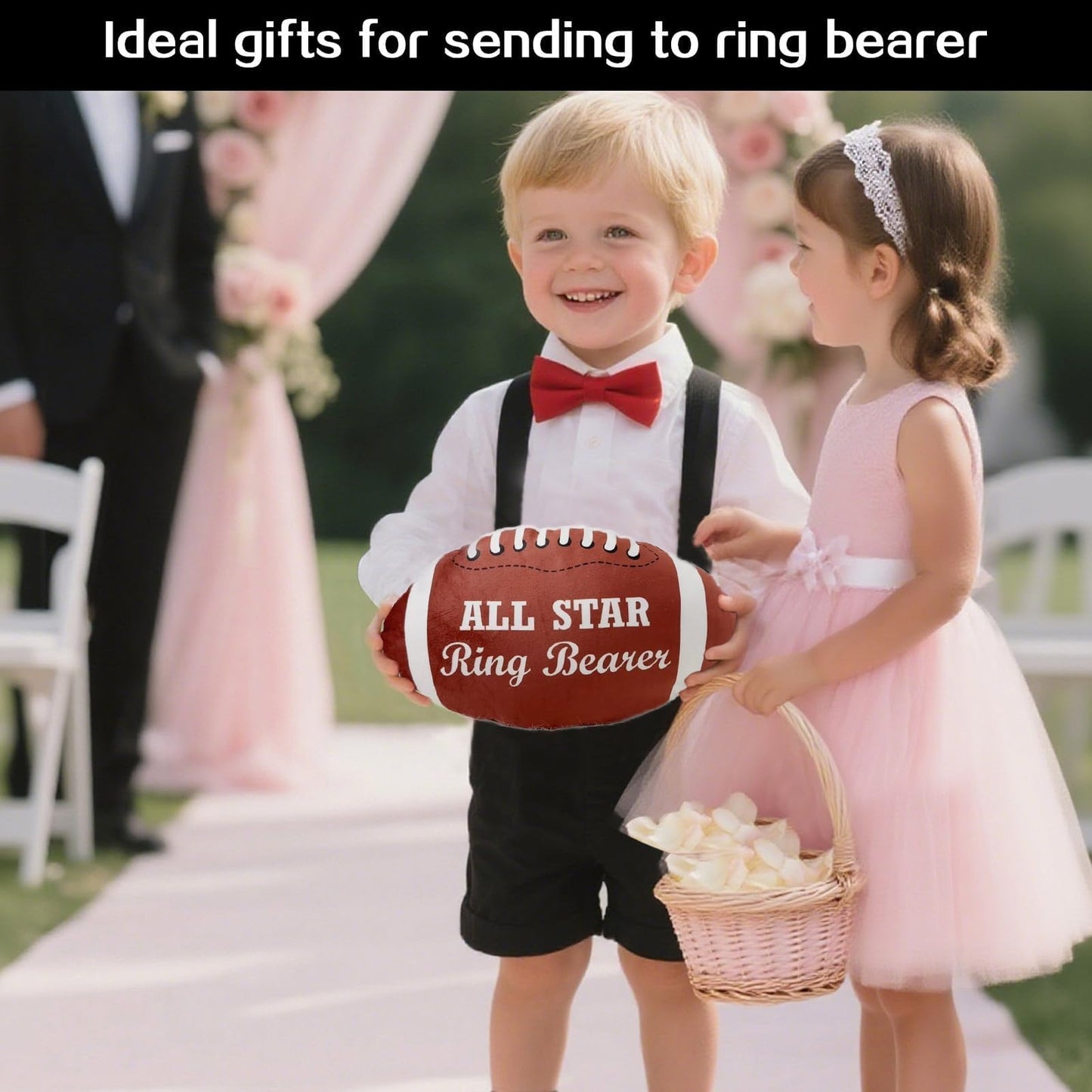 All Star Ring Bearer Gifts, 12 Inch Plush Stuffed Fluffy Football-Thank You Wedding Gift-Will You Be Our Ring Bearer Favor Wedding Party Proposal Accessory