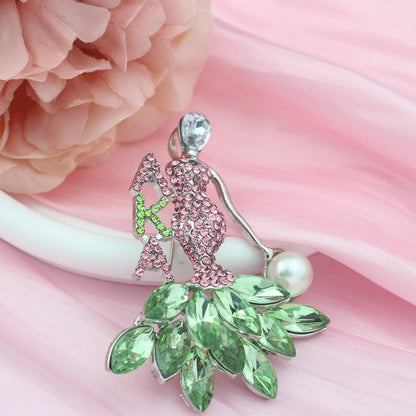 Rhinestone Sorority Gift for Women Greek Sorority Brooch Pin Paraphernalia Gifts Pink & Green Jewelry Sisterhood Graduation Gift