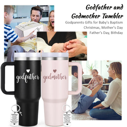 LiqCool Godparents Proposal Gift, 40 Oz Godmother and Godfather Set of 2 Tumblers, Godparents Christening Gifts Ideas from Godchild, Best Christmas Birthday Gifts for Godparents(Black & Pink)