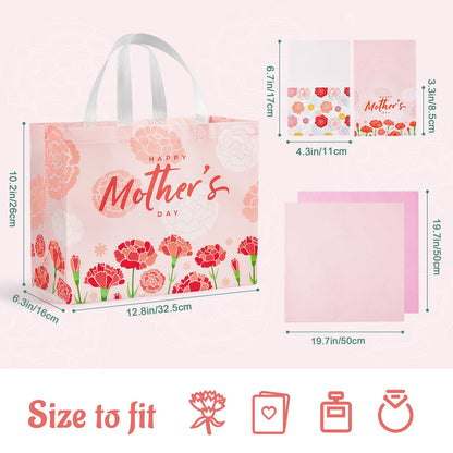 YANGTE 2 Pack 13" Large Mothers Day Gift Bags with Tissue Paper, Reusable Non-Woven Mothers Day Bag with Handle, Elegant Mothers Gift Wrap Bags for Presents, Floral Gift Bags with Cards for Woman, Mom