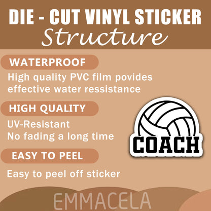 (3PCS) Coach Volleyball Stickers - Waterproof Vinyl Decals for Laptop, Water Bottle, Phone, Notebook – Volleyball Gifts for Coaches, Sports Fans Size 3 x 2.5 Inch