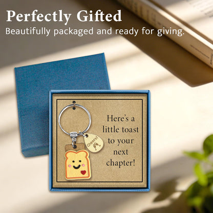 Next Chapter Gift for Women New Beginnings, Little Toast Keyring for Celebrations, Gifts for Teenage, New Job
