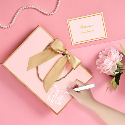 JMANNI Pink Gift Bags with Handles, 13” Medium Gift Bag for Presents, 1 Pcs Bags with 2 Tissue Paper and 1 Cards for Baby Shower Wedding Bridal Shower Mother's Day Birthday Party (Pink Golden)