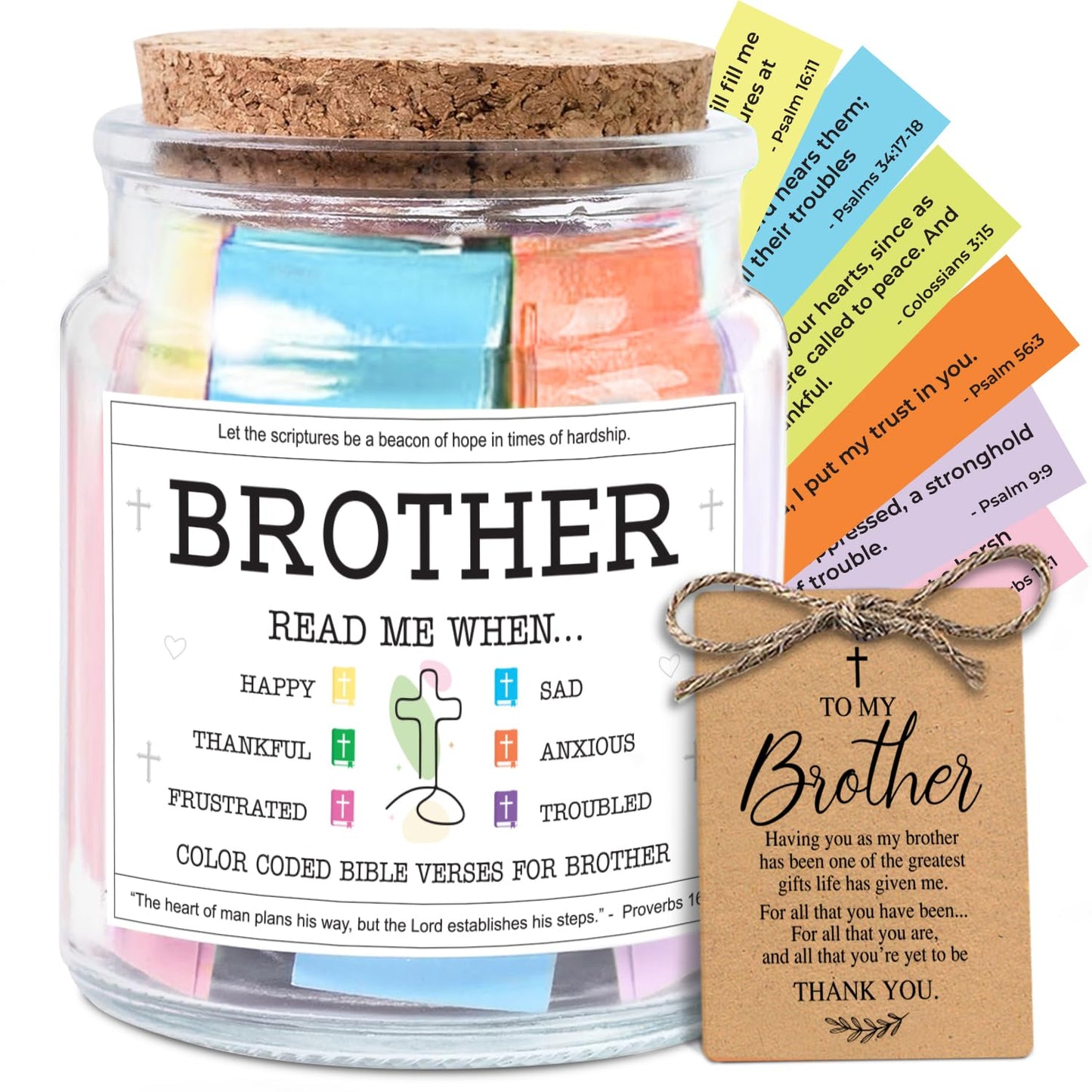 NewEleven Fathers Day Gift For Brothers - Brother Christian Birthday Gift For Little, Adult Bro, Sibling - Meaningful Gifts For Brothers From Sister, Family - Bible Verse Jar