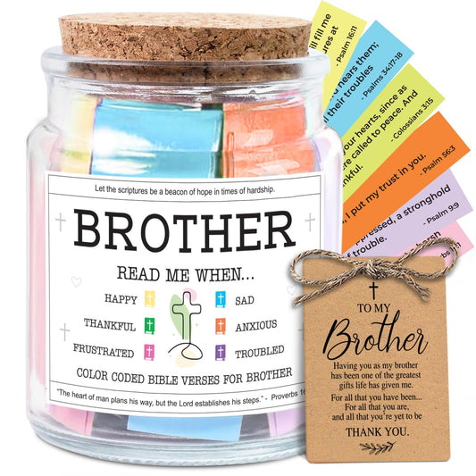 NewEleven Fathers Day Gift For Brothers - Brother Christian Birthday Gift For Little, Adult Bro, Sibling - Meaningful Gifts For Brothers From Sister, Family - Bible Verse Jar