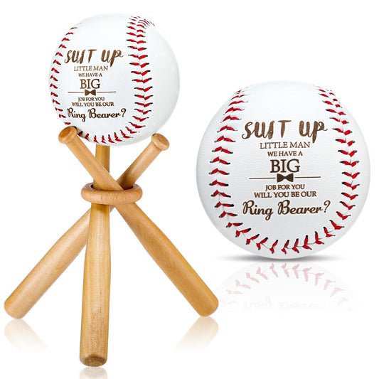 Seenelling Ring Bearer Proposal Gifts Will You Be Our Ring Bearer Baseball Gift with Display Wooden Stand Holder Wedding Request Baseball Present for Wedding Day Party Favor
