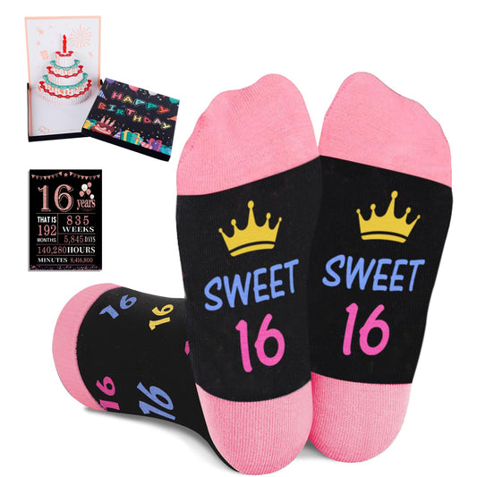 Juesly 5-18 Years Old Birthday Gifts for Girls - Socks for Girls with Pop up Birthday Card, Presents for 5-18 Year Old Grils