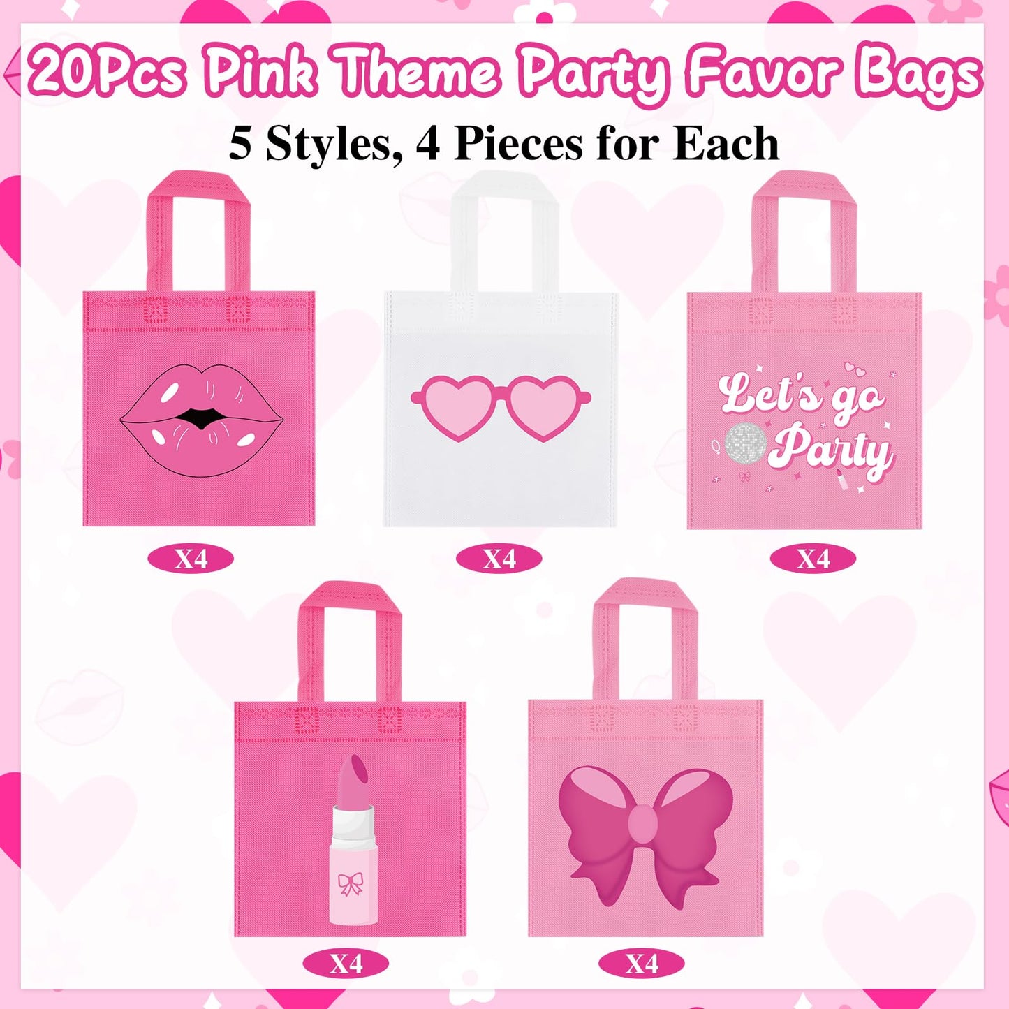 FHzytg 20Pcs Pink Girl Party Favor Bags, Hot Pink Princess Party Candy Bags Gift Bags Pink Theme Party Treat Goodie Bags for Princess Birthday Baby Shower Bachelorette Party Decorations