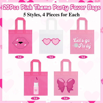 FHzytg 20Pcs Pink Girl Party Favor Bags, Hot Pink Princess Party Candy Bags Gift Bags Pink Theme Party Treat Goodie Bags for Princess Birthday Baby Shower Bachelorette Party Decorations