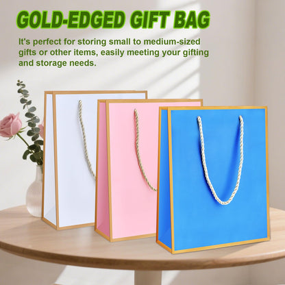 24Pack Medium Gift Bags with Handles,White Birthday Gift Bag 7,08'' x 3.14'' x 9.05',Welcome Bags Return Gifts with Golden Edge Design,Thank you Gifts Bag for Christmas Vacation Wedding Bridesmaid