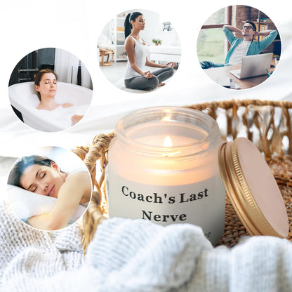 Coach Gifts Thank You Gifts for Coach Funny Gift for Women Men Coach's Last Nerve Candle Gift for Cheer Volleyball Swim Basketball Baseball Cool Coach Present (4pcs, White)