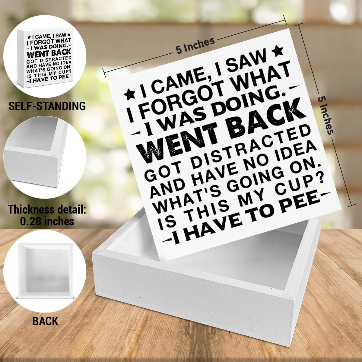 Funny ADHD Office Desk Decor Wooden Sign - Humorous Forgetful Block Box Sign Office Cubicle Decor Gag Gifts for Coworkers ADHD Friends