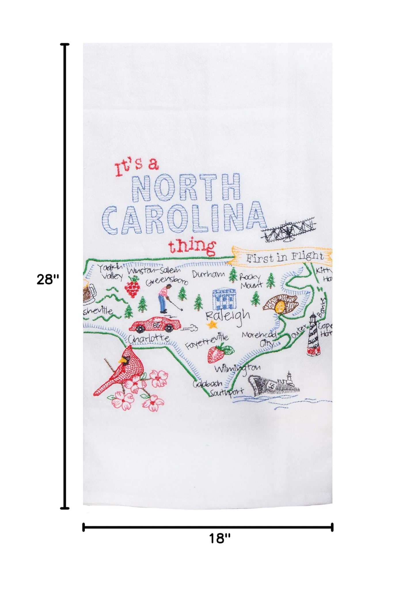 KayDeeDesigns 2 Piece Kay Dee Home State of North Carolina Embroidered Kitchen Towel Bundle, Multicolored