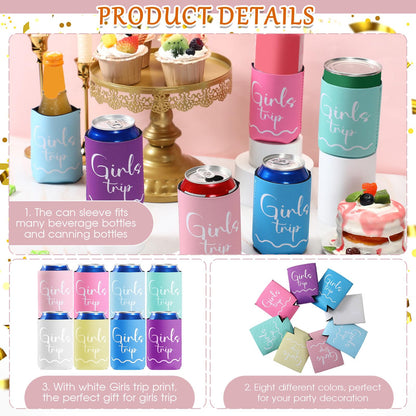 Janmercy 8 Pcs Girls Trip 2026 Gifts Favors, Girls Weekend Trip Gifts Cup Sleeves for Bachelorette Party Favors, Insulated Can Sleeve for Vacation Camping Women Fun Cruise Sister Auntie Friends
