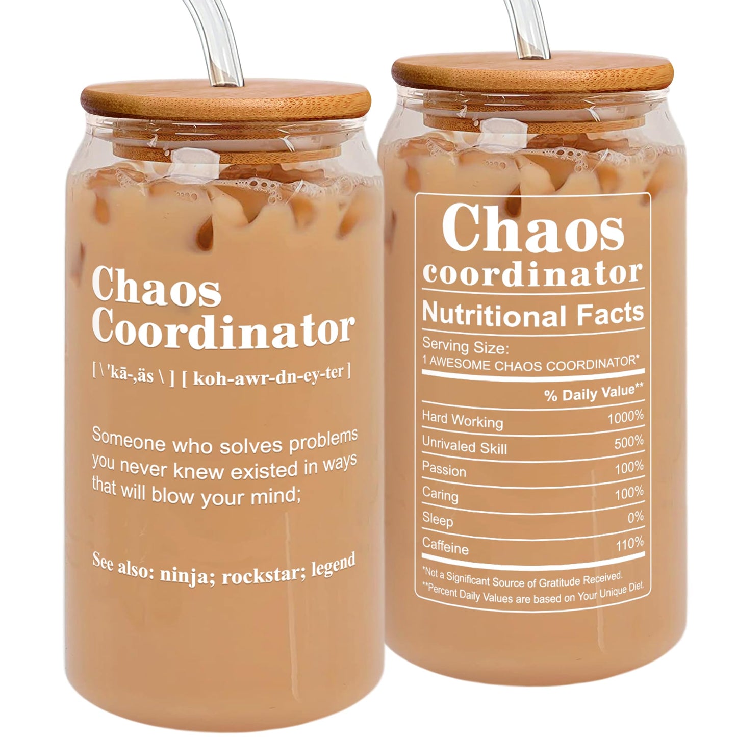 Thank You Gifts for Women, Boss, Coworker, Manager, Office, Teacher, Nurse, Mom - Chaos Coordinator Gifts - Administrative Professional Day Gift, Boss Lady Birthday Gift Ideas - 16 Oz Can Glass