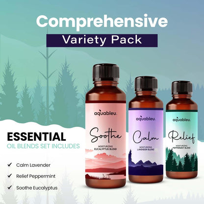 Essential Message Oil Gift Set – Serenity Trio Sooth, Calm, Relief Includes Lavender, Peppermint & Eucalyptus Massage Oil Blends 80 ML in Beautiful Packaging – Great Gift for Women