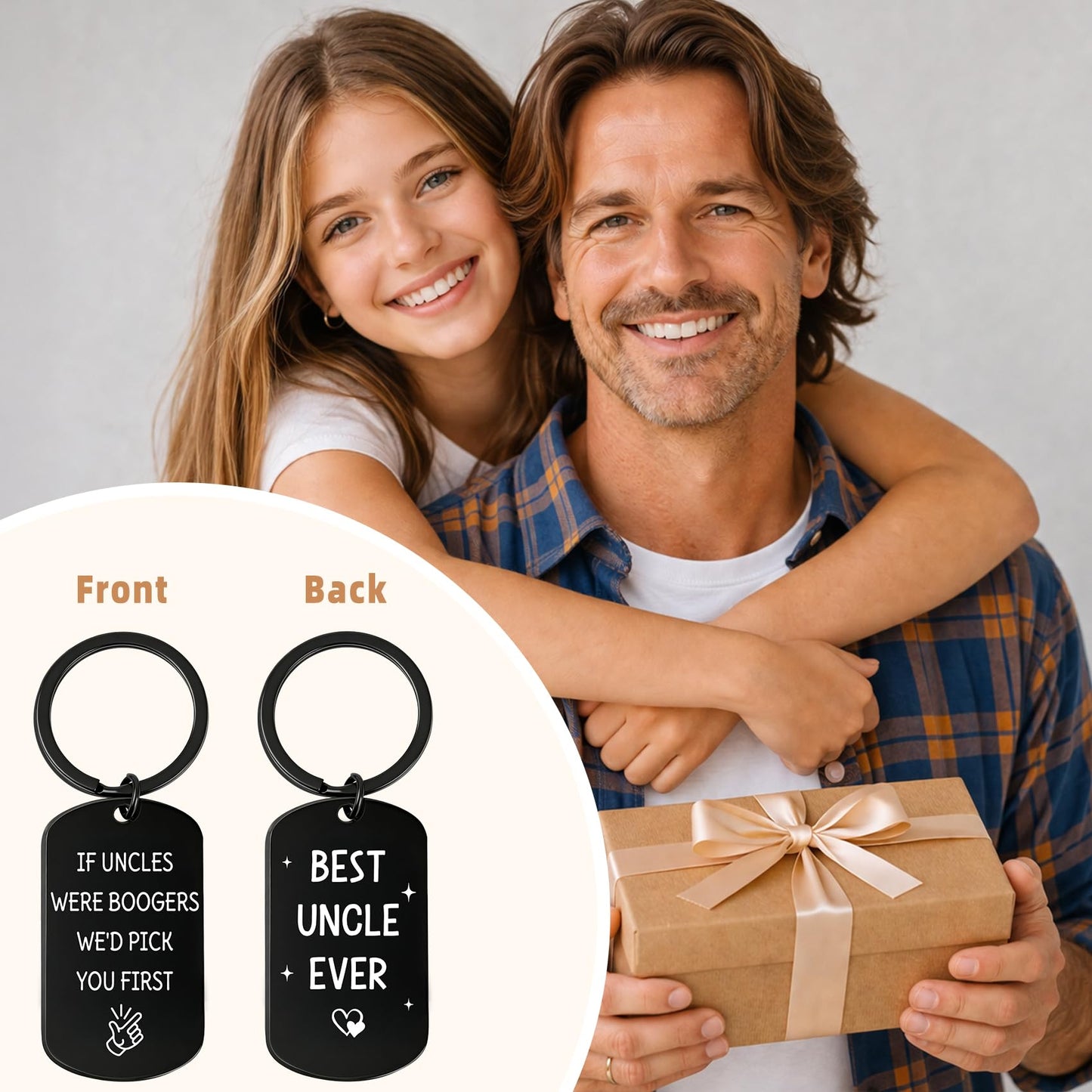 Uncle Gift for Fathers Day Funny Gifts for Uncles from Niece Nephew Best Uncle Ever Keychain Double Sided Anniversary Birthday Valentines Day Christmas Gift for Uncles Tio Present