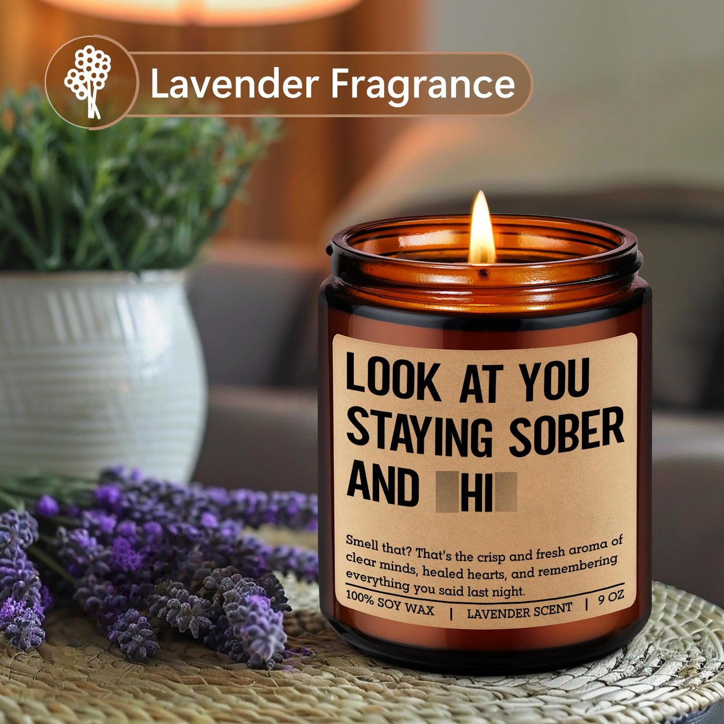 LEADO Scented Candle, Sober Gifts, Sobriety Gifts for Women, Men - Recovering, 1 Year Sober, 2 Year Sobriety Presents - Funny Proud of You, Anniversary, Recovery, Birthday Present for Her, Him