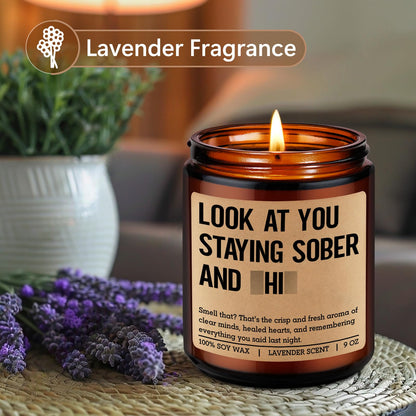 LEADO Scented Candle, Sober Gifts, Sobriety Gifts for Women, Men - Recovering, 1 Year Sober, 2 Year Sobriety Presents - Funny Proud of You, Anniversary, Recovery, Birthday Present for Her, Him