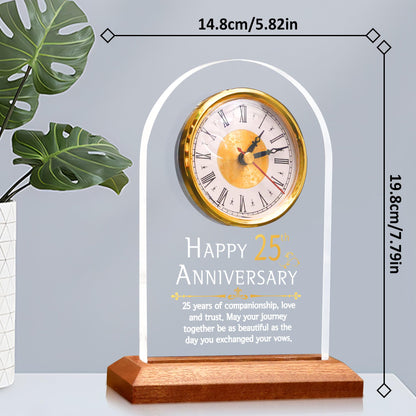 OkiyiD Light Up 25th Anniversary Wedding Gifts Quartz Clock with Wooden Base,25 Years Silver Wedding for Couple,Parents,Soft Warm White Lighting 25th Anniversary Decoration Gifts