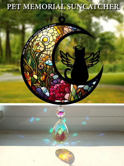 Cat Memorial Suncatcher for Windows Stained Glass,Pet Sympathy Gift to Memorialize The Loss,Unique Angel Cat Statue Suncatchers with Personalized Decorations