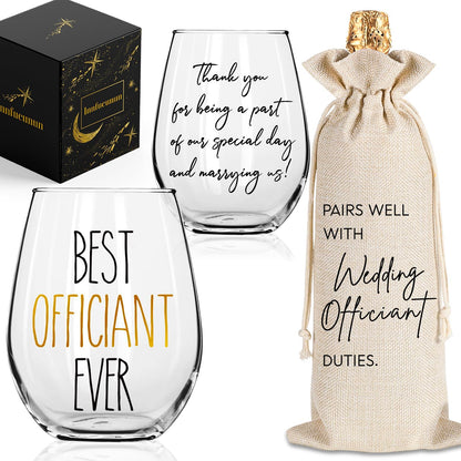 Wedding Officiant Wine Glass 15OZ with Wine Bag, Funny Wedding Registry Glass,Best Officiant Ever Gifts from Couple, Bride Groom Thank You Wine Glass G