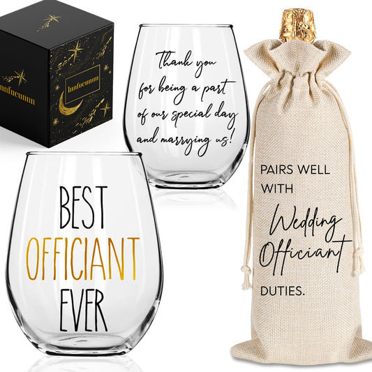 Wedding Officiant Wine Glass 15OZ with Wine Bag, Funny Wedding Registry Glass,Best Officiant Ever Gifts from Couple, Bride Groom Thank You Wine Glass G