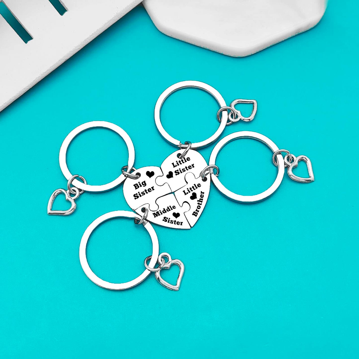 4 Pcs Matching Keychain Set - Sister & Brother Gifts for Siblings - Christmas & Birthday Present