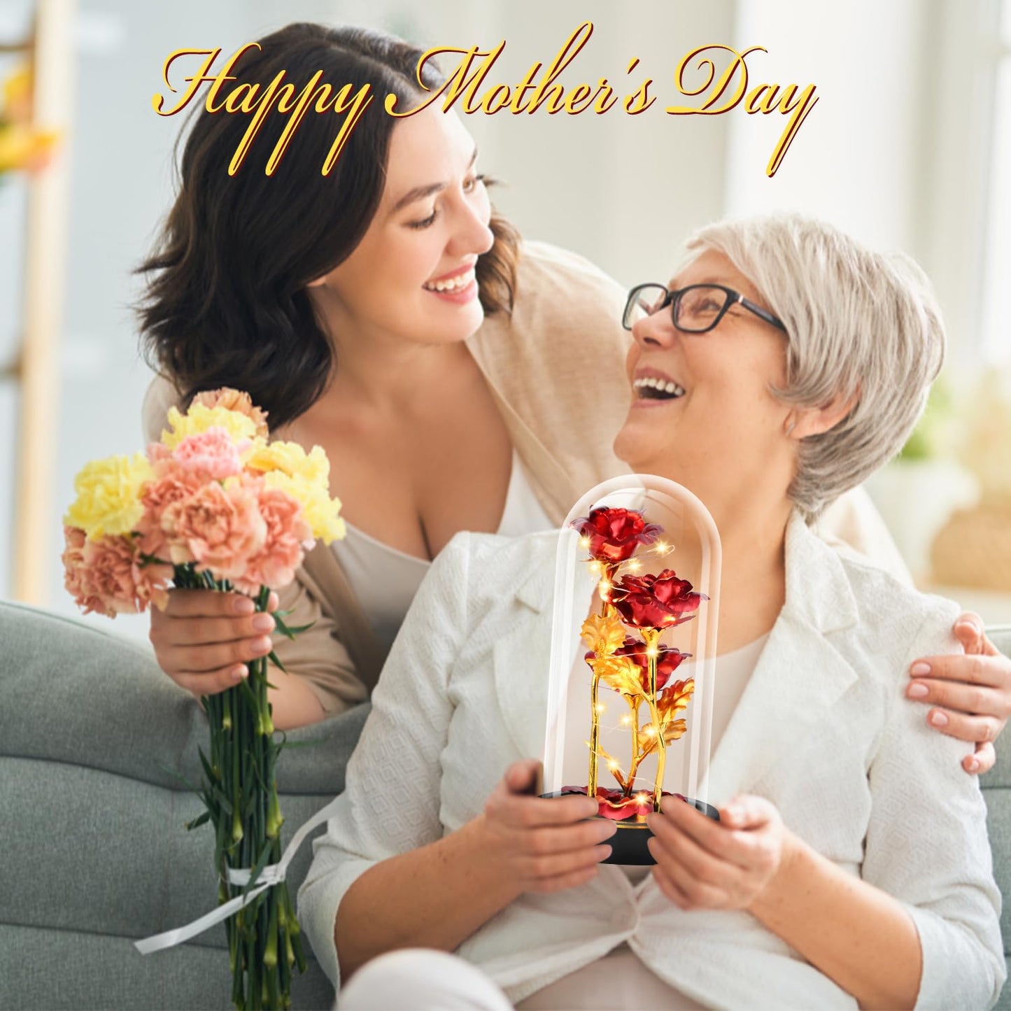 Mothers Day Mom Gifts for Women, Womens Gift for Birthday Gifts for Women Mom Wife Girlfriend, Light Up Rose in A Glass Dome, Rose Gifts for Valentines, Mothers Day, Womens Day (Red)