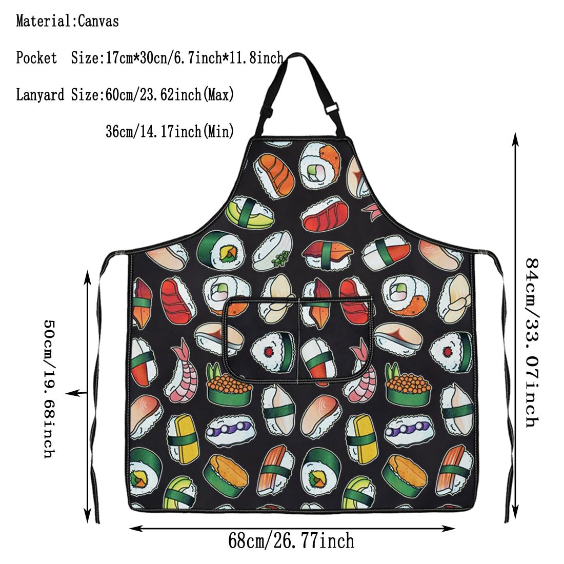 G2TUP Sushi Dishes Apron With Pockets Japanese Food Lover Kitchen Gift Sushi Lover Gift