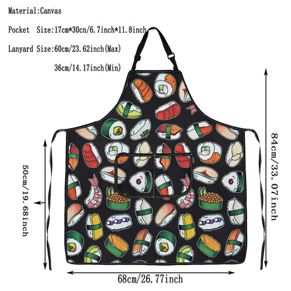 G2TUP Sushi Dishes Apron With Pockets Japanese Food Lover Kitchen Gift Sushi Lover Gift