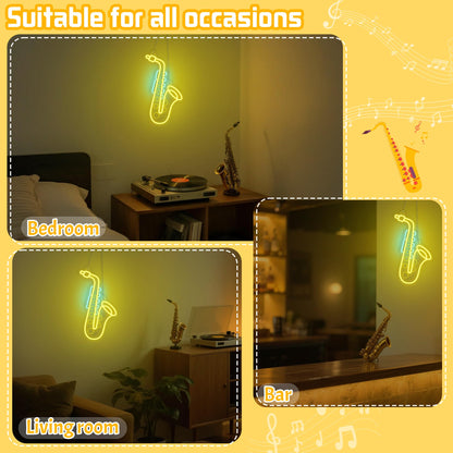 CoolGift Mart Saxophone Neon Sign, Dimmable LED Saxophone Room Decor Light With USB Powered, Decorations for Bedroom Living Room Club Music Studio, Gifts for Saxophone Enthusiasts Music Lovers