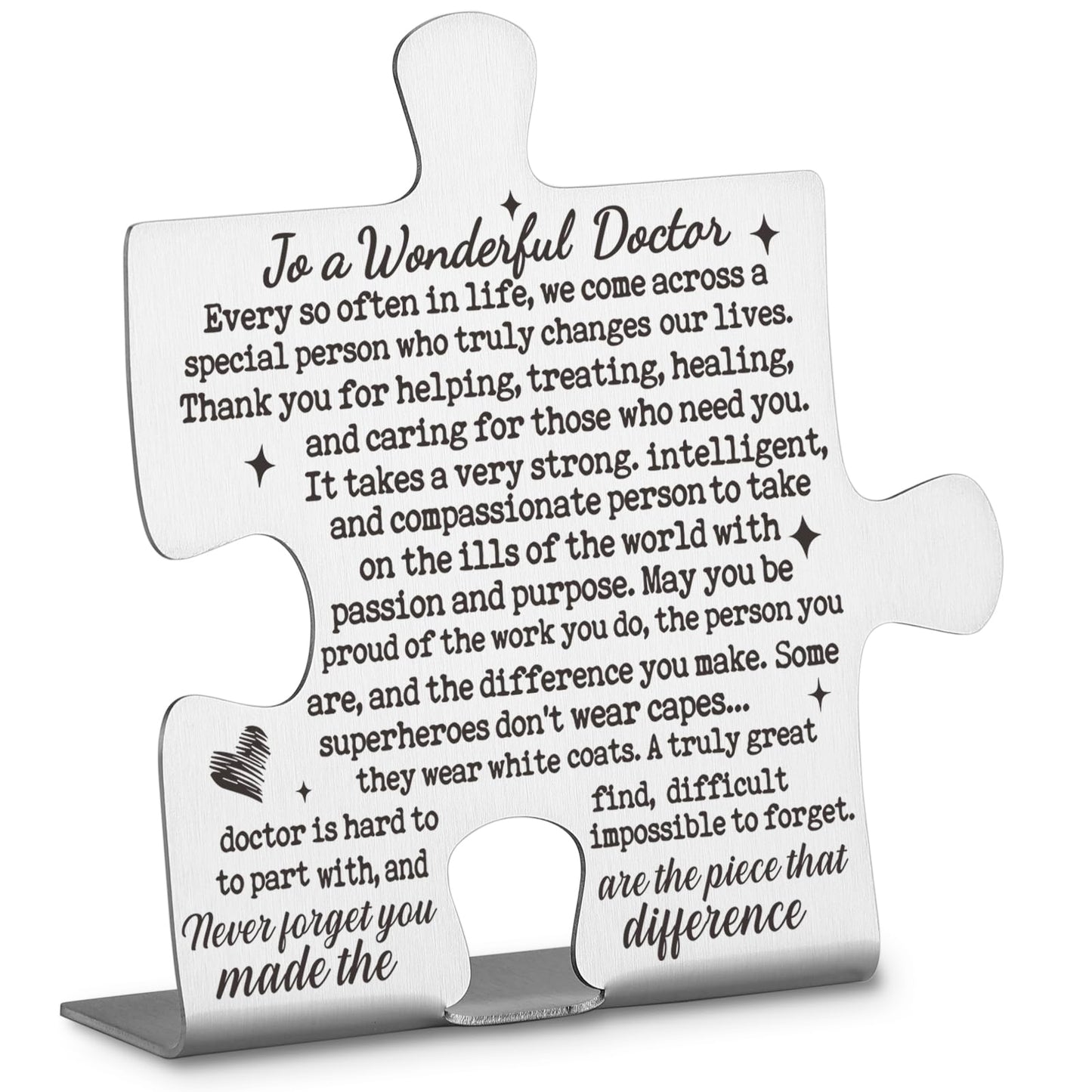 To A Wonderful Doctor Appreciation Gifts, Thank You Gifts for Doctors Birthday Christmas Graduation Team Office Ornament Decor Stainless Steel Puzzle Piece Decorative Signs Plaques Ann32