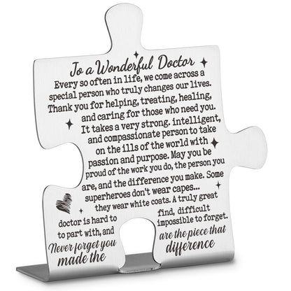 To A Wonderful Doctor Appreciation Gifts, Thank You Gifts for Doctors Birthday Christmas Graduation Team Office Ornament Decor Stainless Steel Puzzle Piece Decorative Signs Plaques Ann32