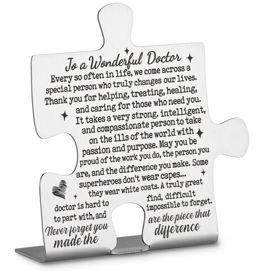 To A Wonderful Doctor Appreciation Gifts, Thank You Gifts for Doctors Birthday Christmas Graduation Team Office Ornament Decor Stainless Steel Puzzle Piece Decorative Signs Plaques Ann32