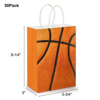 Jucoan 50 Pack Basketball Gift Bags with Handles, Bulk Basketball Party Favor Goodies Bags Snack Candies Treat Bags for Kids Birthday Party, Basketball Sports Team Tournament Gifts