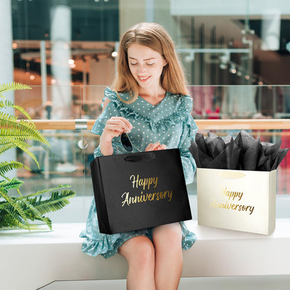 Linelglobal Black Anniversary Bag for Gift with Tissue Paper Silky for Women Men Boutique 13"
