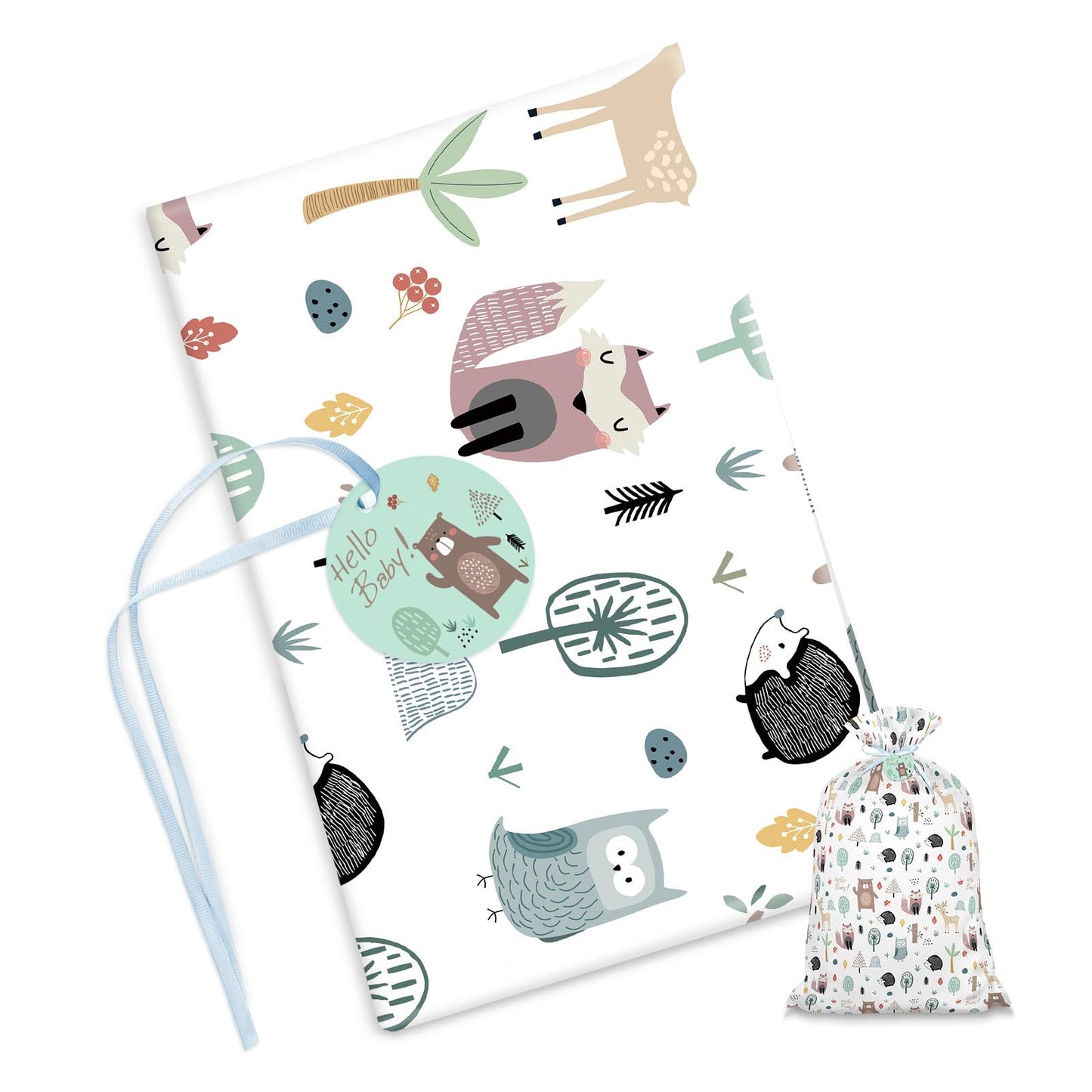 56" Extra Large Baby Shower Plastic Gift Bag, Jumbo Gift Bag with Woodland Animal Design for Girls, Boys and Newborn Parties or Celebration