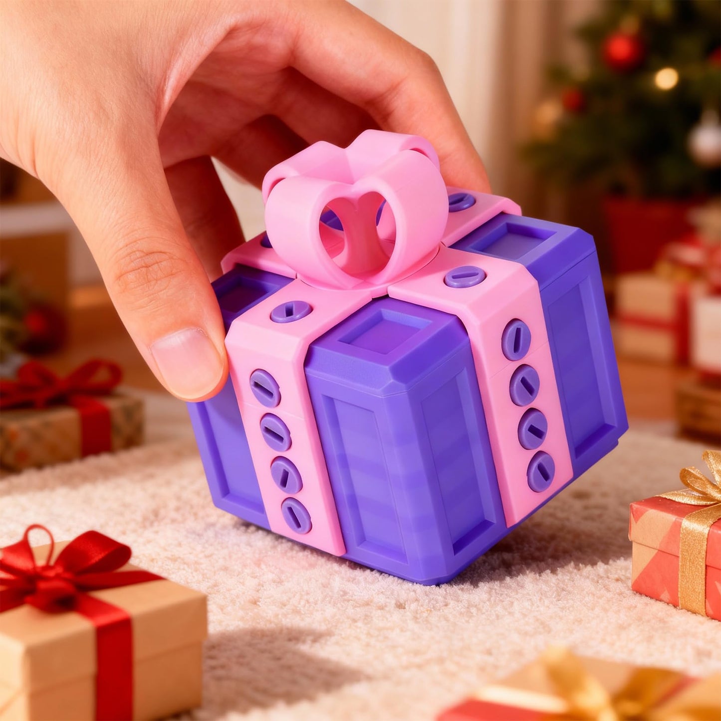 Annoying Gift Box, 3.14in Prank Gift Box, 3D Printed Gift Box with Screws, Surprise Funny Money Present Box for Kids, Novelty Gift Boxes for Birthday Valentines Party Favors (Pink Purple)